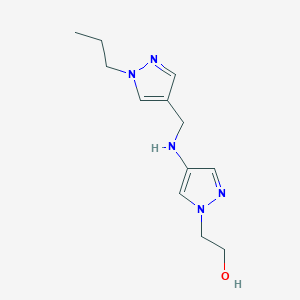 molecular formula C12H19N5O B11730647 2-(4-{[(1-propyl-1H-pyrazol-4-yl)methyl]amino}-1H-pyrazol-1-yl)ethan-1-ol 