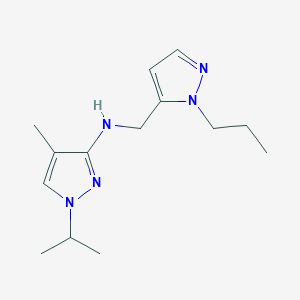 molecular formula C14H23N5 B11730649 4-methyl-1-(propan-2-yl)-N-[(1-propyl-1H-pyrazol-5-yl)methyl]-1H-pyrazol-3-amine 