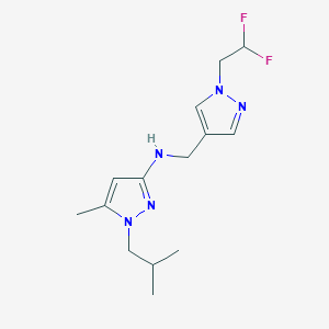 molecular formula C14H21F2N5 B11730943 N-{[1-(2,2-difluoroethyl)-1H-pyrazol-4-yl]methyl}-5-methyl-1-(2-methylpropyl)-1H-pyrazol-3-amine CAS No. 1856069-58-3