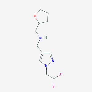 molecular formula C11H17F2N3O B11731203 {[1-(2,2-difluoroethyl)-1H-pyrazol-4-yl]methyl}[(oxolan-2-yl)methyl]amine 