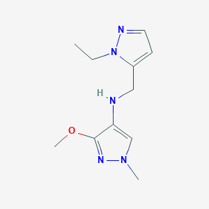 molecular formula C11H17N5O B11731335 N-[(1-ethyl-1H-pyrazol-5-yl)methyl]-3-methoxy-1-methyl-1H-pyrazol-4-amine 