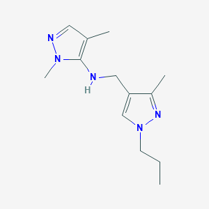 molecular formula C13H21N5 B11731375 1,4-dimethyl-N-[(3-methyl-1-propyl-1H-pyrazol-4-yl)methyl]-1H-pyrazol-5-amine CAS No. 1856029-90-7