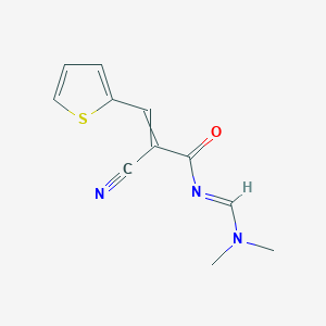 molecular formula C11H11N3OS B11731402 2-Cyano-N-[(dimethylamino)methylidene]-3-(thiophen-2-YL)prop-2-enamide 