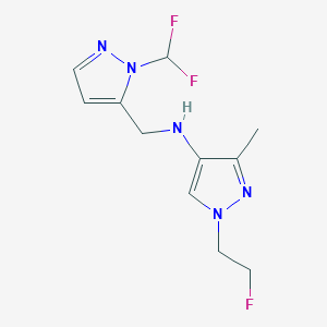 molecular formula C11H14F3N5 B11731411 N-{[1-(difluoromethyl)-1H-pyrazol-5-yl]methyl}-1-(2-fluoroethyl)-3-methyl-1H-pyrazol-4-amine 