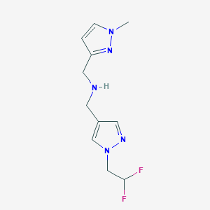 molecular formula C11H15F2N5 B11731478 {[1-(2,2-difluoroethyl)-1H-pyrazol-4-yl]methyl}[(1-methyl-1H-pyrazol-3-yl)methyl]amine 