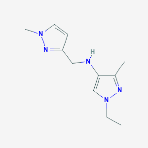 molecular formula C11H17N5 B11731752 1-Ethyl-3-methyl-N-[(1-methyl-1H-pyrazol-3-YL)methyl]-1H-pyrazol-4-amine 