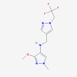 molecular formula C11H14F3N5O B11731966 3-Methoxy-1-methyl-n-{[1-(2,2,2-trifluoroethyl)-1h-pyrazol-4-yl]methyl}-1h-pyrazol-4-amine 