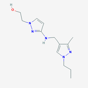 molecular formula C13H21N5O B11732116 2-(3-{[(3-methyl-1-propyl-1H-pyrazol-4-yl)methyl]amino}-1H-pyrazol-1-yl)ethan-1-ol 