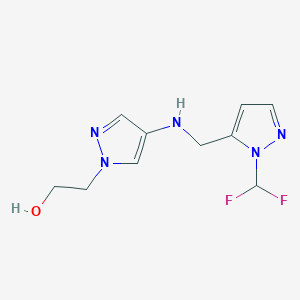 molecular formula C10H13F2N5O B11732179 2-[4-({[1-(difluoromethyl)-1H-pyrazol-5-yl]methyl}amino)-1H-pyrazol-1-yl]ethan-1-ol 