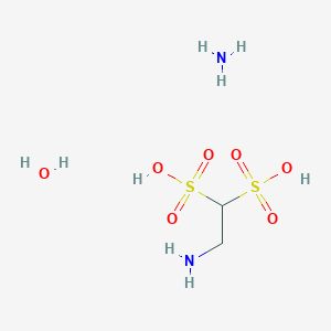 molecular formula C2H12N2O7S2 B11732218 2-Aminoethane-1,1-disulfonic acid amine hydrate 