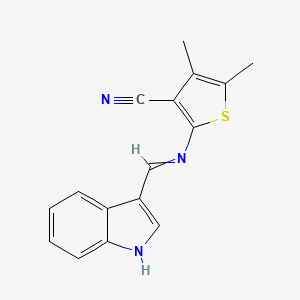 molecular formula C16H13N3S B11732255 2-[(E)-[(1H-indol-3-yl)methylidene]amino]-4,5-dimethylthiophene-3-carbonitrile 