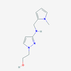 molecular formula C11H16N4O B11732326 2-(3-{[(1-methyl-1H-pyrrol-2-yl)methyl]amino}-1H-pyrazol-1-yl)ethan-1-ol 