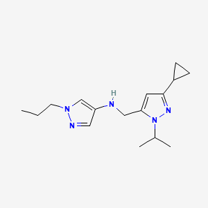 molecular formula C16H25N5 B11732404 N-{[3-cyclopropyl-1-(propan-2-yl)-1H-pyrazol-5-yl]methyl}-1-propyl-1H-pyrazol-4-amine 