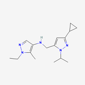 molecular formula C16H25N5 B11732447 N-{[3-cyclopropyl-1-(propan-2-yl)-1H-pyrazol-5-yl]methyl}-1-ethyl-5-methyl-1H-pyrazol-4-amine 