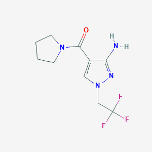 molecular formula C10H13F3N4O B11732455 4-(Pyrrolidin-1-ylcarbonyl)-1-(2,2,2-trifluoroethyl)-1H-pyrazol-3-amine 