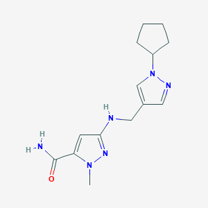 molecular formula C14H20N6O B11732537 3-{[(1-cyclopentyl-1H-pyrazol-4-yl)methyl]amino}-1-methyl-1H-pyrazole-5-carboxamide 