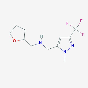 molecular formula C11H16F3N3O B11732700 {[1-methyl-3-(trifluoromethyl)-1H-pyrazol-5-yl]methyl}[(oxolan-2-yl)methyl]amine 