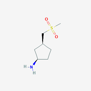 molecular formula C7H15NO2S B11732851 Rel-(1R,3S)-3-((methylsulfonyl)methyl)cyclopentan-1-amine 