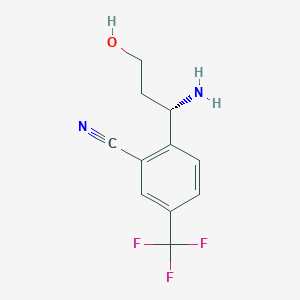 molecular formula C11H11F3N2O B11732972 2-[(1S)-1-amino-3-hydroxypropyl]-5-(trifluoromethyl)benzonitrile 