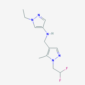 molecular formula C12H17F2N5 B11732996 N-{[1-(2,2-difluoroethyl)-5-methyl-1H-pyrazol-4-yl]methyl}-1-ethyl-1H-pyrazol-4-amine 