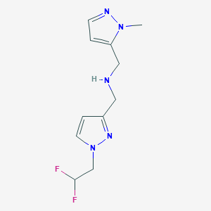 molecular formula C11H15F2N5 B11733162 {[1-(2,2-difluoroethyl)-1H-pyrazol-3-yl]methyl}[(1-methyl-1H-pyrazol-5-yl)methyl]amine 