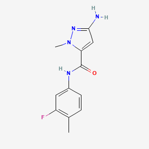 molecular formula C12H13FN4O B11733213 3-amino-N-(3-fluoro-4-methylphenyl)-1-methyl-1H-pyrazole-5-carboxamide 