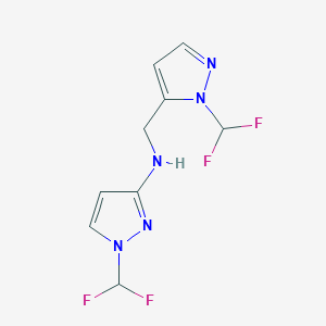 molecular formula C9H9F4N5 B11733314 1-(difluoromethyl)-N-{[1-(difluoromethyl)-1H-pyrazol-5-yl]methyl}-1H-pyrazol-3-amine 