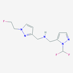 molecular formula C11H14F3N5 B11733470 {[1-(difluoromethyl)-1H-pyrazol-5-yl]methyl}({[1-(2-fluoroethyl)-1H-pyrazol-3-yl]methyl})amine 