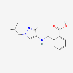 molecular formula C16H21N3O2 B11733544 2-({[3-methyl-1-(2-methylpropyl)-1H-pyrazol-4-yl]amino}methyl)benzoic acid 