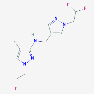 molecular formula C12H16F3N5 B11733553 N-{[1-(2,2-difluoroethyl)-1H-pyrazol-4-yl]methyl}-1-(2-fluoroethyl)-4-methyl-1H-pyrazol-3-amine 