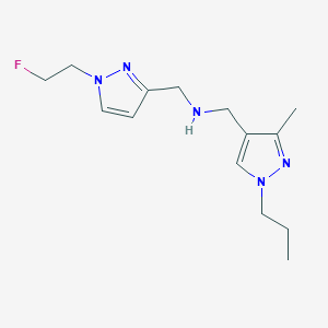 molecular formula C14H22FN5 B11733763 {[1-(2-fluoroethyl)-1H-pyrazol-3-yl]methyl}[(3-methyl-1-propyl-1H-pyrazol-4-yl)methyl]amine 