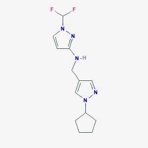 molecular formula C13H17F2N5 B11733818 N-[(1-cyclopentyl-1H-pyrazol-4-yl)methyl]-1-(difluoromethyl)-1H-pyrazol-3-amine 