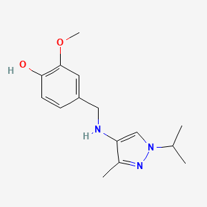 molecular formula C15H21N3O2 B11734009 2-methoxy-4-({[3-methyl-1-(propan-2-yl)-1H-pyrazol-4-yl]amino}methyl)phenol 