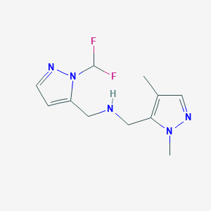 molecular formula C11H15F2N5 B11734206 {[1-(difluoromethyl)-1H-pyrazol-5-yl]methyl}[(1,4-dimethyl-1H-pyrazol-5-yl)methyl]amine 