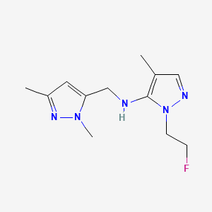 molecular formula C12H18FN5 B11734301 N-[(1,3-dimethyl-1H-pyrazol-5-yl)methyl]-1-(2-fluoroethyl)-4-methyl-1H-pyrazol-5-amine 