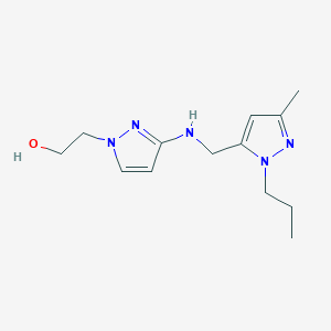 molecular formula C13H21N5O B11734343 2-(3-{[(3-methyl-1-propyl-1H-pyrazol-5-yl)methyl]amino}-1H-pyrazol-1-yl)ethan-1-ol 