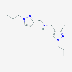 molecular formula C16H27N5 B11734456 [(3-methyl-1-propyl-1H-pyrazol-4-yl)methyl]({[1-(2-methylpropyl)-1H-pyrazol-3-yl]methyl})amine 