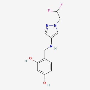 molecular formula C12H13F2N3O2 B11734494 4-({[1-(2,2-difluoroethyl)-1H-pyrazol-4-yl]amino}methyl)benzene-1,3-diol 