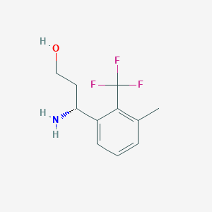 molecular formula C11H14F3NO B11734535 (3R)-3-amino-3-[3-methyl-2-(trifluoromethyl)phenyl]propan-1-ol 