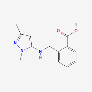 molecular formula C13H15N3O2 B11734573 2-{[(1,3-dimethyl-1H-pyrazol-5-yl)amino]methyl}benzoic acid 