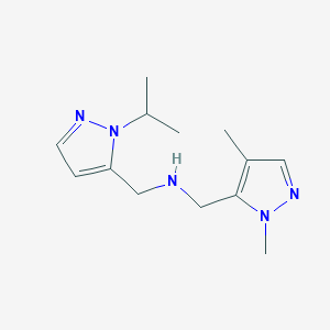 molecular formula C13H21N5 B11734744 [(1,4-dimethyl-1H-pyrazol-5-yl)methyl]({[1-(propan-2-yl)-1H-pyrazol-5-yl]methyl})amine 