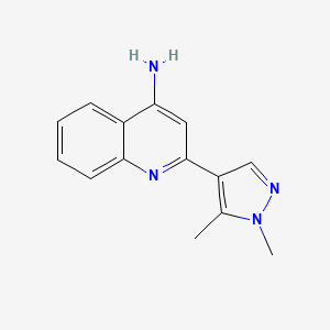 molecular formula C14H14N4 B11734789 2-(1,5-Dimethyl-1H-pyrazol-4-yl)quinolin-4-amine 