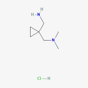 molecular formula C7H17ClN2 B11735229 1-{1-[(Dimethylamino)methyl]cyclopropyl}methanamine hydrochloride 