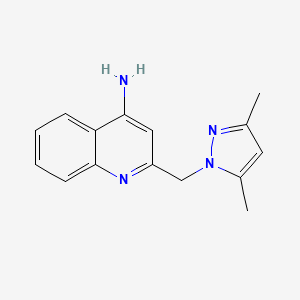 molecular formula C15H16N4 B11735341 2-[(3,5-Dimethyl-1H-pyrazol-1-yl)methyl]quinolin-4-amine 