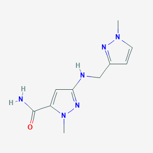 molecular formula C10H14N6O B11735347 1-methyl-3-{[(1-methyl-1H-pyrazol-3-yl)methyl]amino}-1H-pyrazole-5-carboxamide 