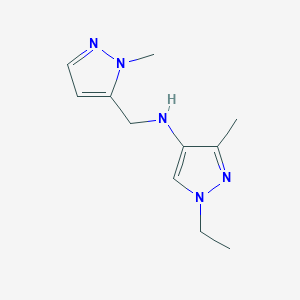 molecular formula C11H17N5 B11735428 1-Ethyl-3-methyl-N-[(1-methyl-1H-pyrazol-5-YL)methyl]-1H-pyrazol-4-amine 