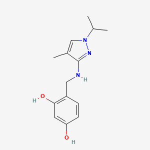 molecular formula C14H19N3O2 B11735493 4-({[4-methyl-1-(propan-2-yl)-1H-pyrazol-3-yl]amino}methyl)benzene-1,3-diol 