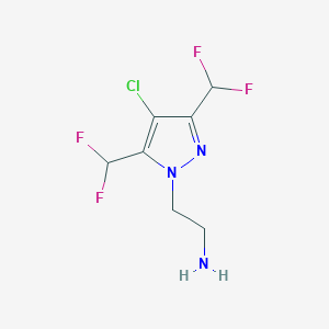 molecular formula C7H8ClF4N3 B11735603 2-[4-chloro-3,5-bis(difluoromethyl)-1H-pyrazol-1-yl]ethanamine 