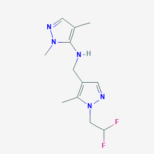 molecular formula C12H17F2N5 B11735809 N-{[1-(2,2-difluoroethyl)-5-methyl-1H-pyrazol-4-yl]methyl}-1,4-dimethyl-1H-pyrazol-5-amine 