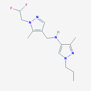 molecular formula C14H21F2N5 B11735900 N-{[1-(2,2-difluoroethyl)-5-methyl-1H-pyrazol-4-yl]methyl}-3-methyl-1-propyl-1H-pyrazol-4-amine 